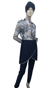 مايو شرعي سحاب مع رده ابيض وكحلي